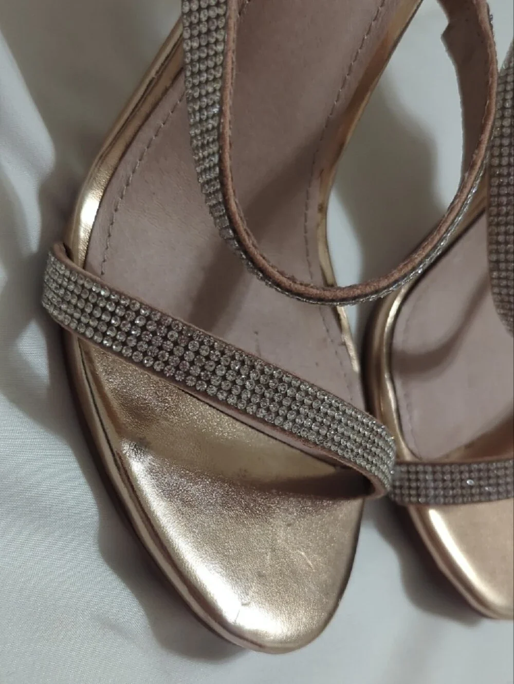 Steve Madden Smokin Rhinestone Ankle Strap Heels, Color Rose Gold Size 6.5